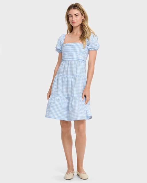 Womens Mommy And Me Short Sleeve Gingham Tiered Dress - Garden Party