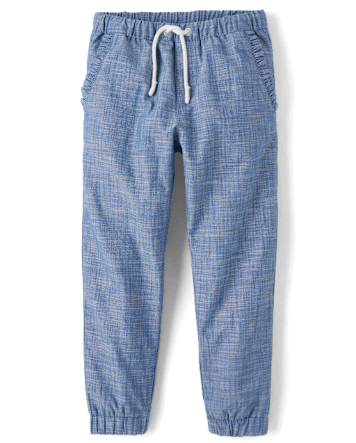 Girls Chambray Ruffle Jogger Pants - Little Essentials