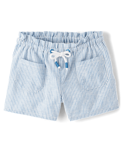 Girls Striped Linen-Blend Pull On Shorts
