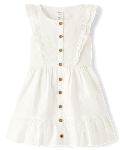 Girls Linen-Blend Ruffle Tiered Dress - view 2