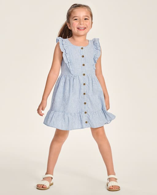 Girls Ruffle Linen-Blend Tiered Dress