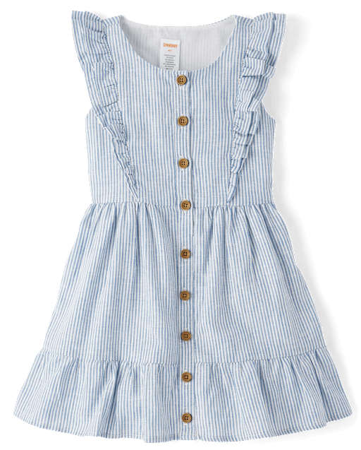 Girls Ruffle Linen-Blend Tiered Dress - view 2