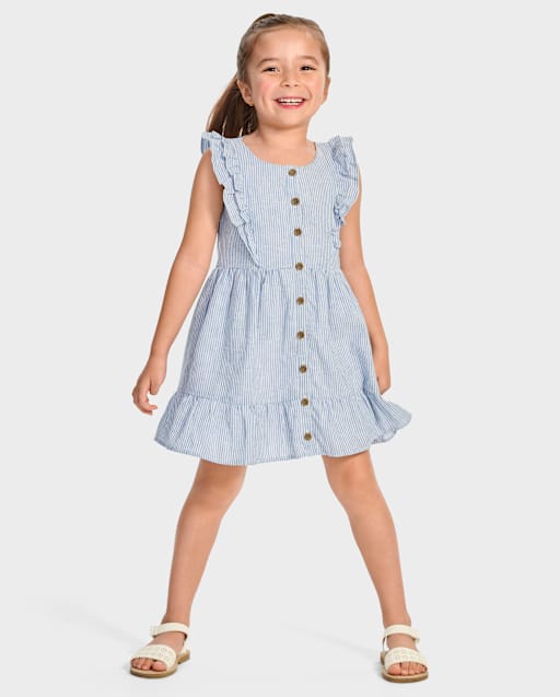 Girls Ruffle Linen-Blend Tiered Dress