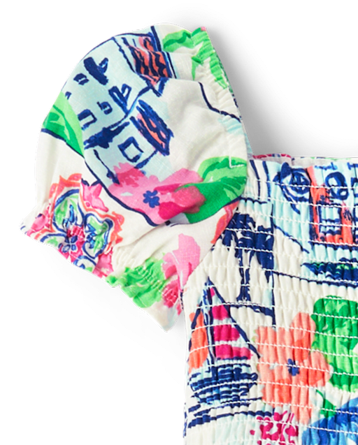 Combinaison à smocks en lin mélangé pour les vacances, maman et moi - Riviera italienne - lbl_product_image_view_2