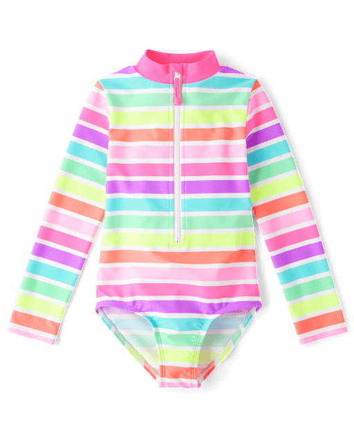 Girls Floral Rashguard One Piece Swimsuit - Swim
