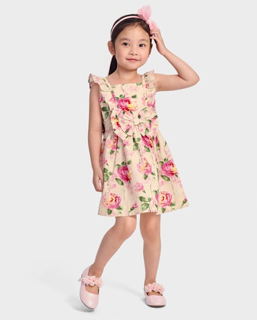 Girls Mommy And Me Rose Ruffle Dress - Blushing Blooms