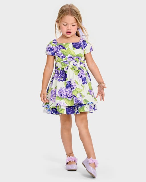 Girls Mommy And Me Floral Bow Fit And Flare Dress - Lavender Fields