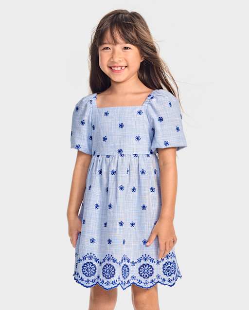 Girls Eyelet Shift Dress - Italian Riviera
