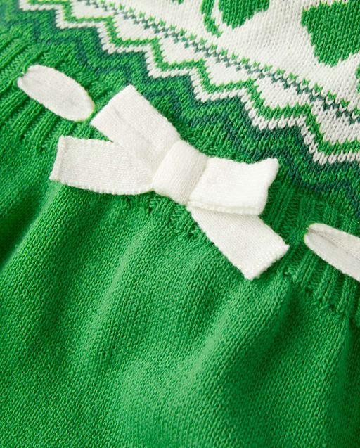 Girls Shamrock Fairisle Sweater Dress - Little Leprechaun - view 2