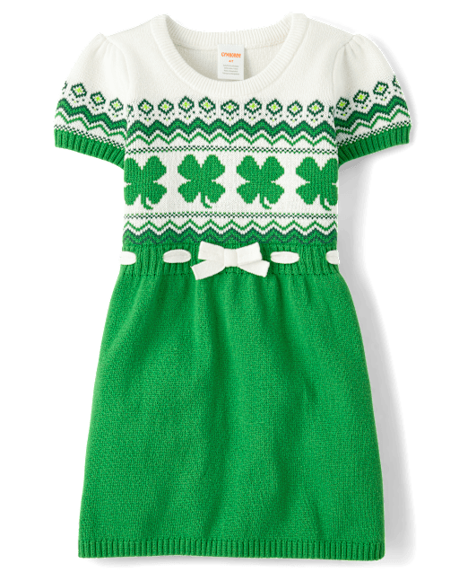 Girls Shamrock Fairisle Sweater Dress - Little Leprechaun