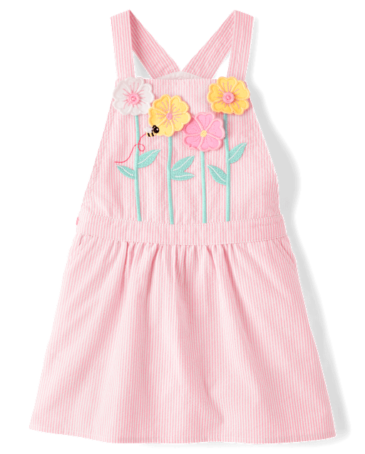 Girls Floral Applique Seersucker Skirtall - Garden Party