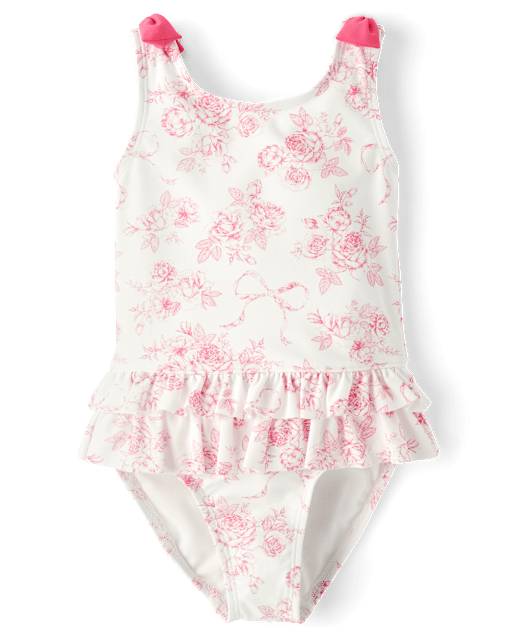Girls Floral Bow One Piece Swimsuit - Swim