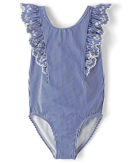 Girls Eyelet Striped One Piece Swimsuit - Swim