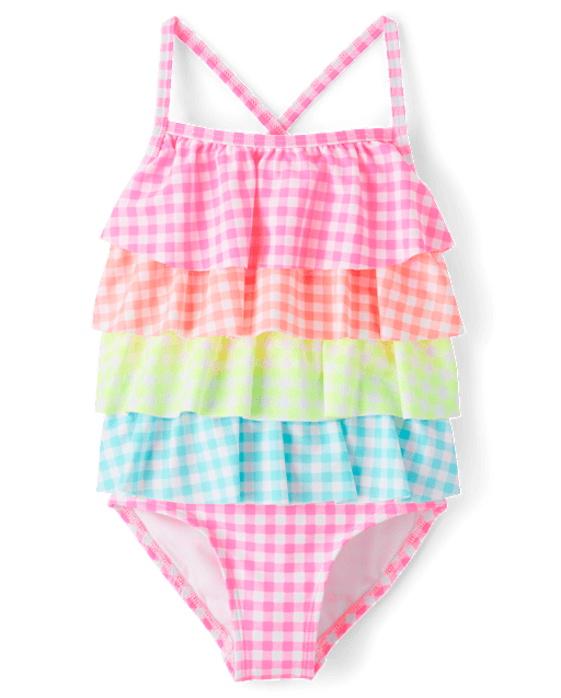 Girls Gingham Ruffle One Piece Swimsuit - Swim