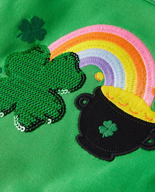 Girls Rainbow Sequin Shamrock Top - Little Leprechaun - view 2