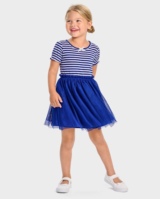 Girls Striped Fit And Flare Dress - Little Essentials