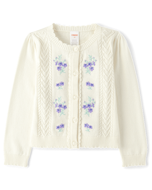 Girls Embroidered Floral Cardigan - Lavender Fields
