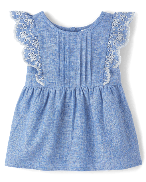 Girls Eyelet Linen-Blend Top