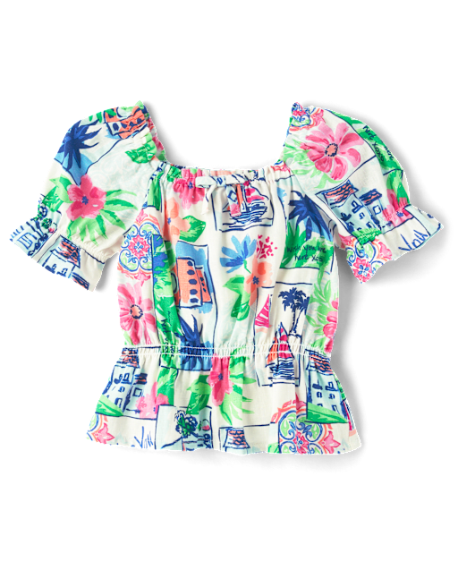Girls Vacation Ruffle Top - Italian Riviera