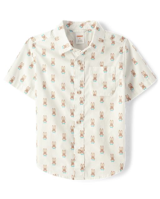 Boys Bunny Poplin Button Up Shirt - Spring Celebrations