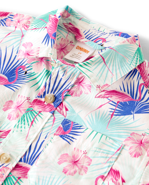 Boys Flamingo Poplin Button Up Shirt - Swim - view 2