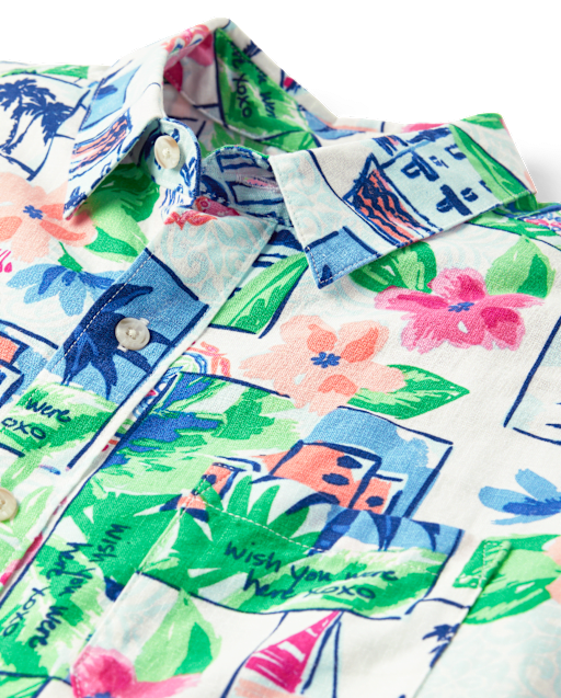 Chemise boutonnée en lin mélangé pour homme, motif «&nbsp;papa et moi&nbsp;» - Riviera italienne - lbl_product_image_view_2