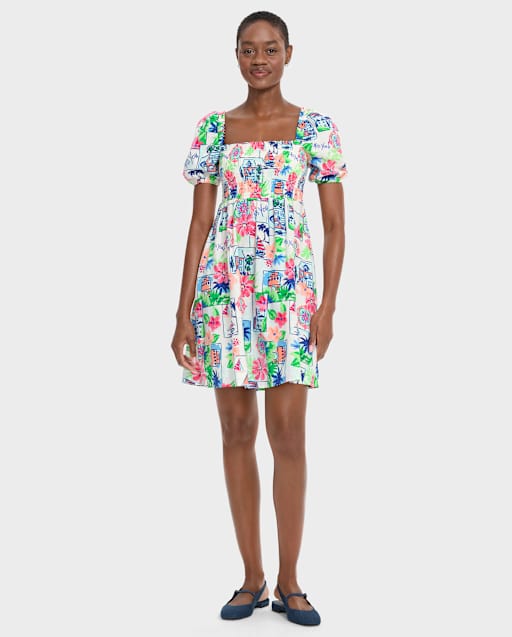 Womens Mommy And Me Vacation Linen-Blend Smocked Dress - Italian Riviera