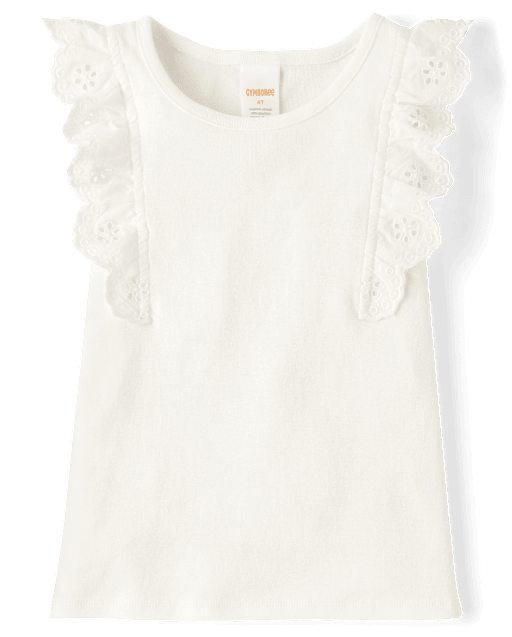 Girls Eyelet Flutter Top - Little Essentials