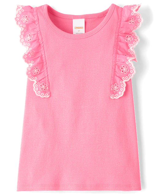 Girls Eyelet Flutter Top - Little Essentials