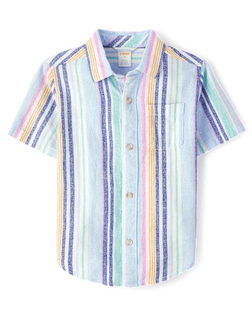 Boys Striped Linen-Blend Button Up Shirt - Italian Riviera