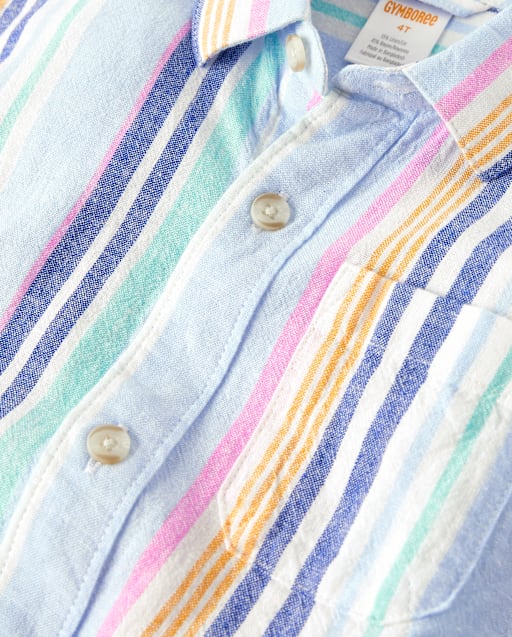 Boys Striped Linen-Blend Button Up Shirt - Italian Riviera - view 2