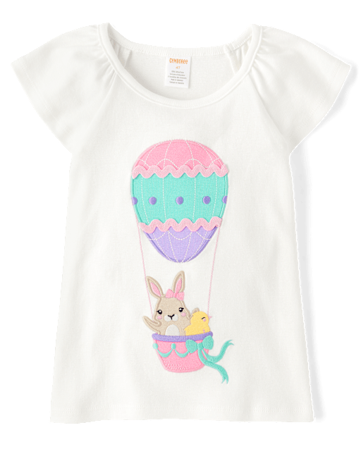 Girls Embroidered Bunny Top - Garden Party