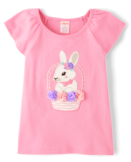 Girls Embroidered Bunny Top - Garden Party