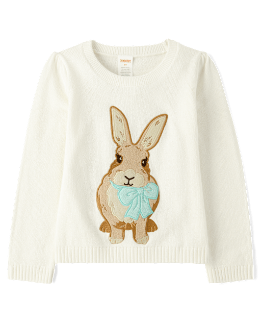 Girls Embroidered Bunny Sweater - Spring Celebrations