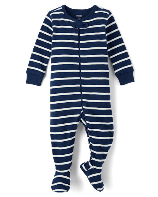 Baby Striped Snug Fit Cotton Footed One Piece Pajamas - Gymmies