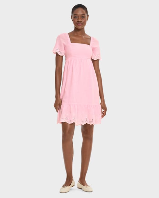 Womens Mommy And Me Eyelet Linen-Blend Tiered Dress