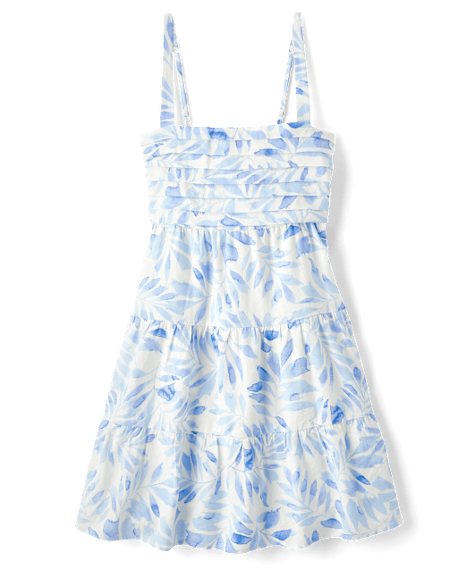 Womens Mommy And Me Palm Linen-Blend Tiered Dress