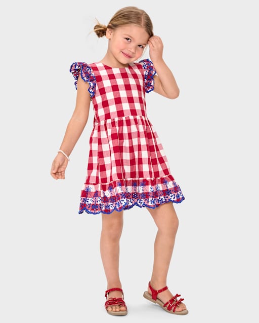 Girls Mommy And Me Gingham Ruffle Dress - American Cutie