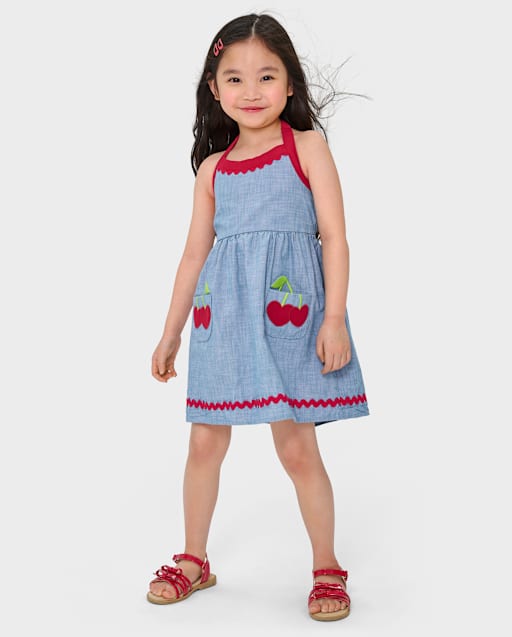 Girls Embroidered Cherry Halter Dress - Sweet Summer