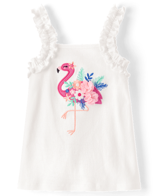 Girls Floral Flamingo Ruffle Top - Seaside Palms