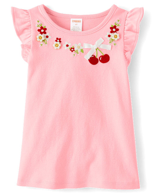 Haut à volants brodé cerises pour fille - Sweet Summer