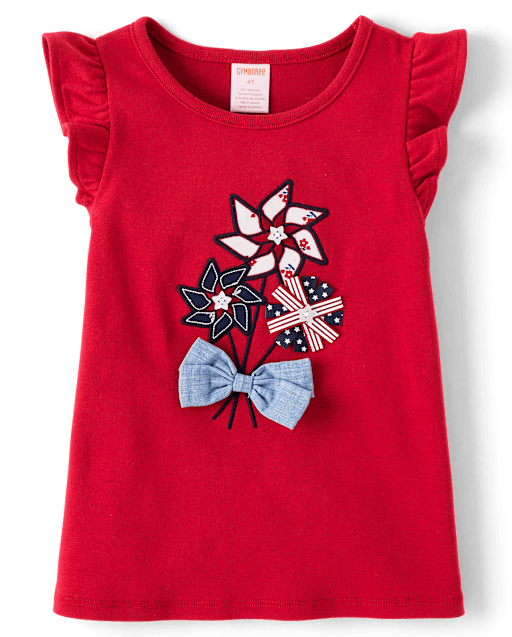 Girls Embroidered Graphic Ruffle Top - American Cutie