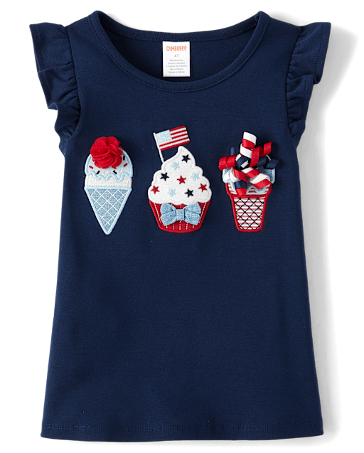 Girls Embroidered Graphic Ruffle Top - American Cutie