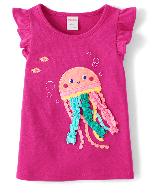 Girls Embroidered Graphic Ruffle Top - Little Essentials