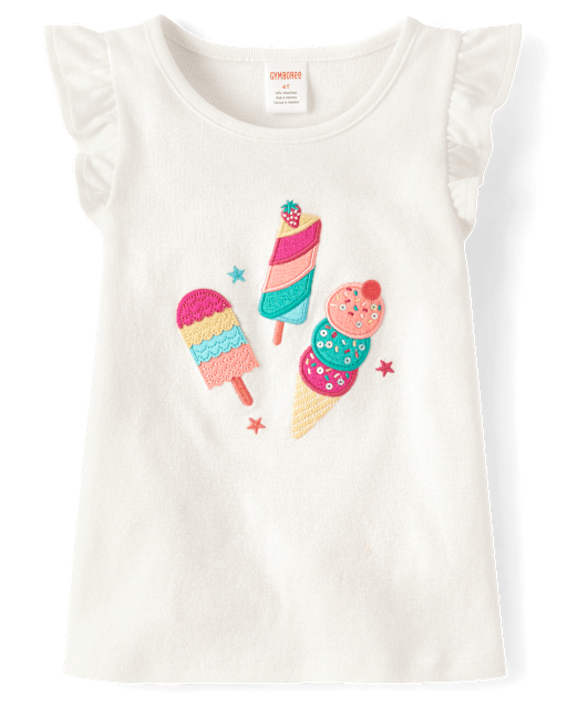 Girls Embroidered Graphic Ruffle Top - Little Essentials