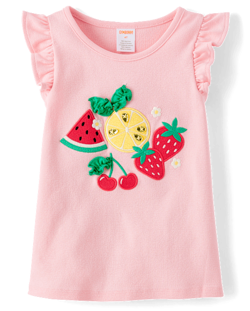 Girls Embroidered Graphic Ruffle Top - Little Essentials