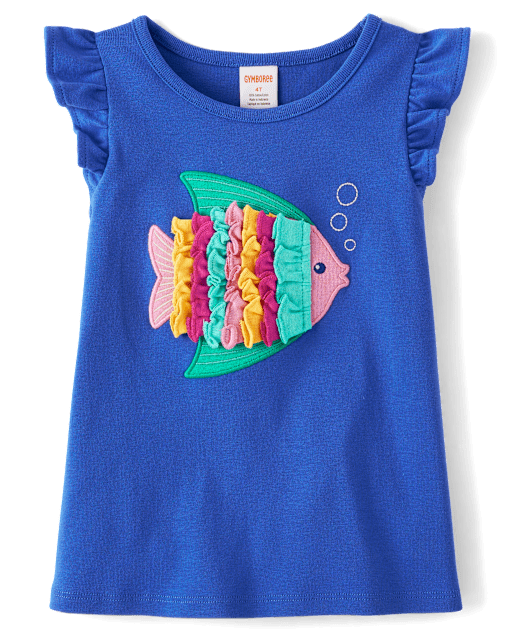 Girls Embroidered Graphic Ruffle Top - Little Essentials
