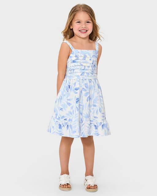 Girls Mommy And Me Palm Linen-Blend Ruffle Dress