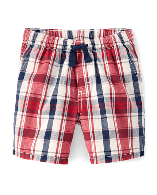 Boys Plaid Pull On Shorts - American Cutie