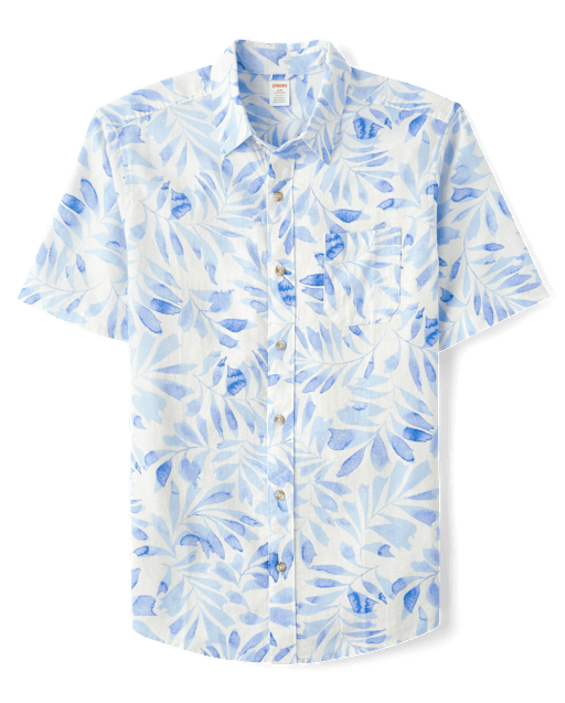 Mens Dad And Me Palm Linen-Blend Button Up Shirt